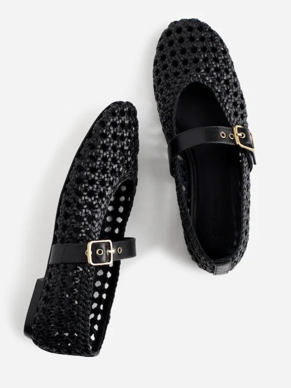 New! Madewell The Remy Mary Jane Flat in Woven Leather Open Weave Black 7